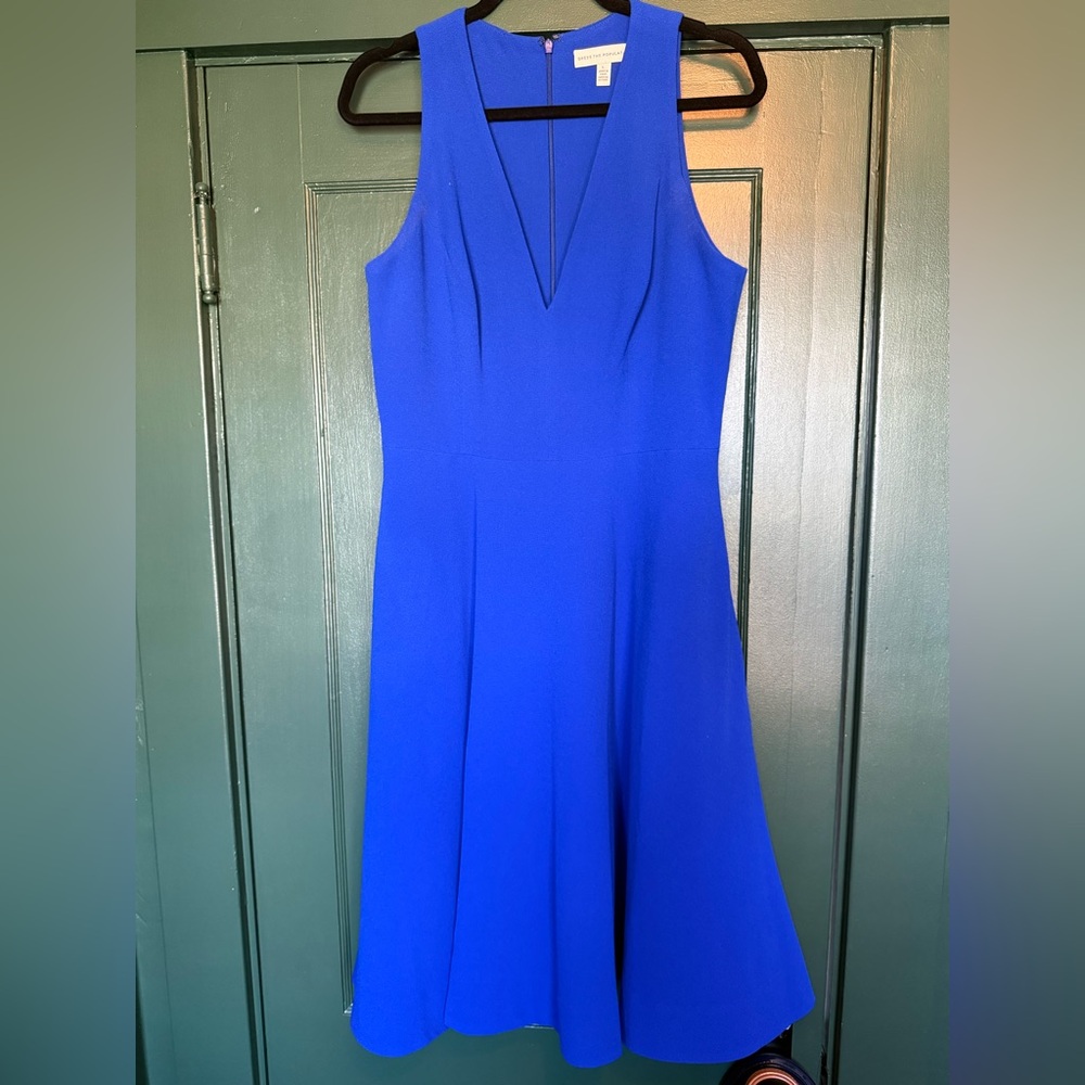 Dress The Population Catalina Electric Blue Plunge Fit & Flare Dress L